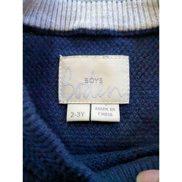 Mini Boden Navy Blue Knit Sweater Cotton Cashmere Blend Boys Size 2-3 - Picture 2 of 8